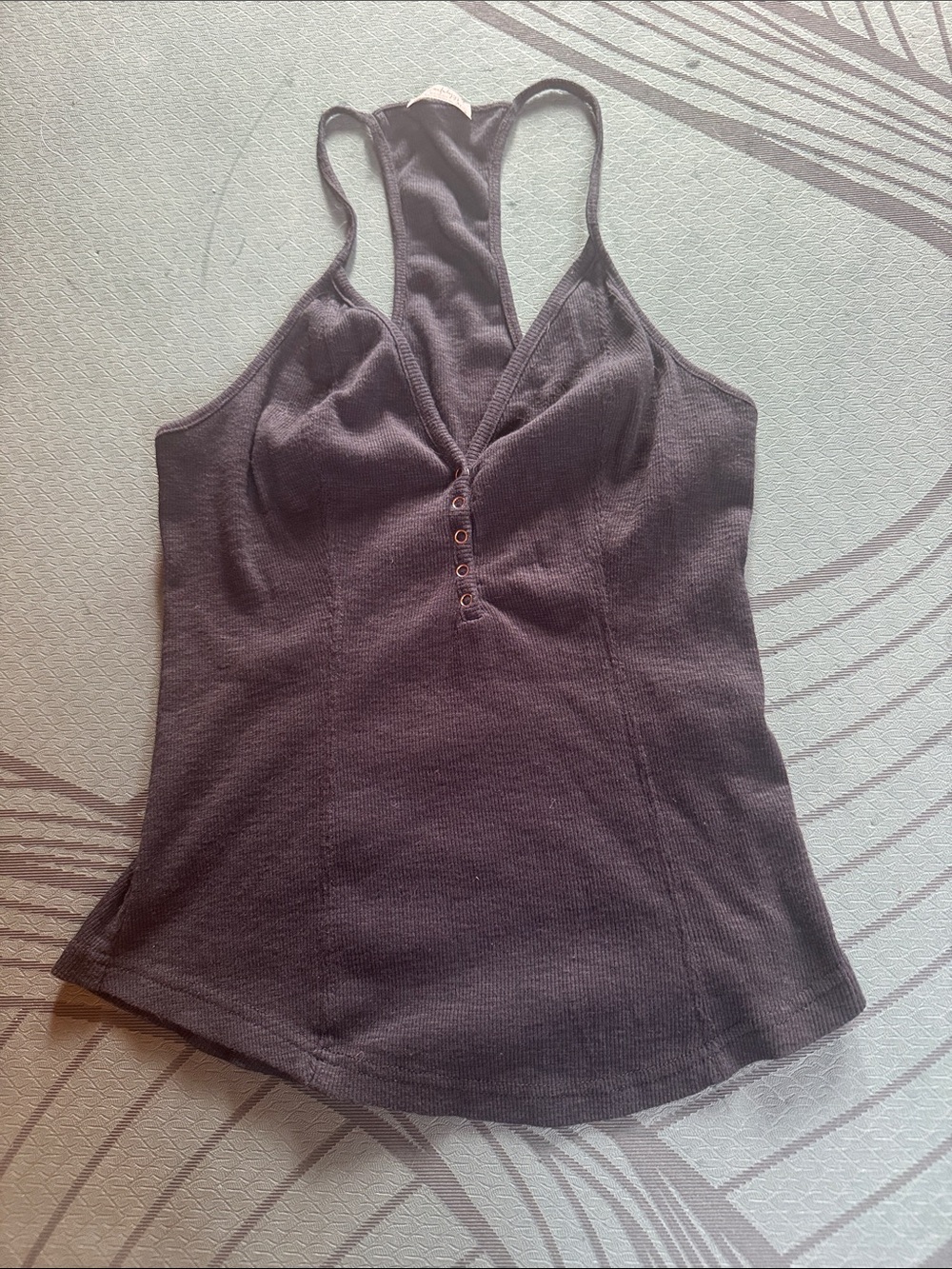 Free People Black Racerback Henley Tank with V-Neck